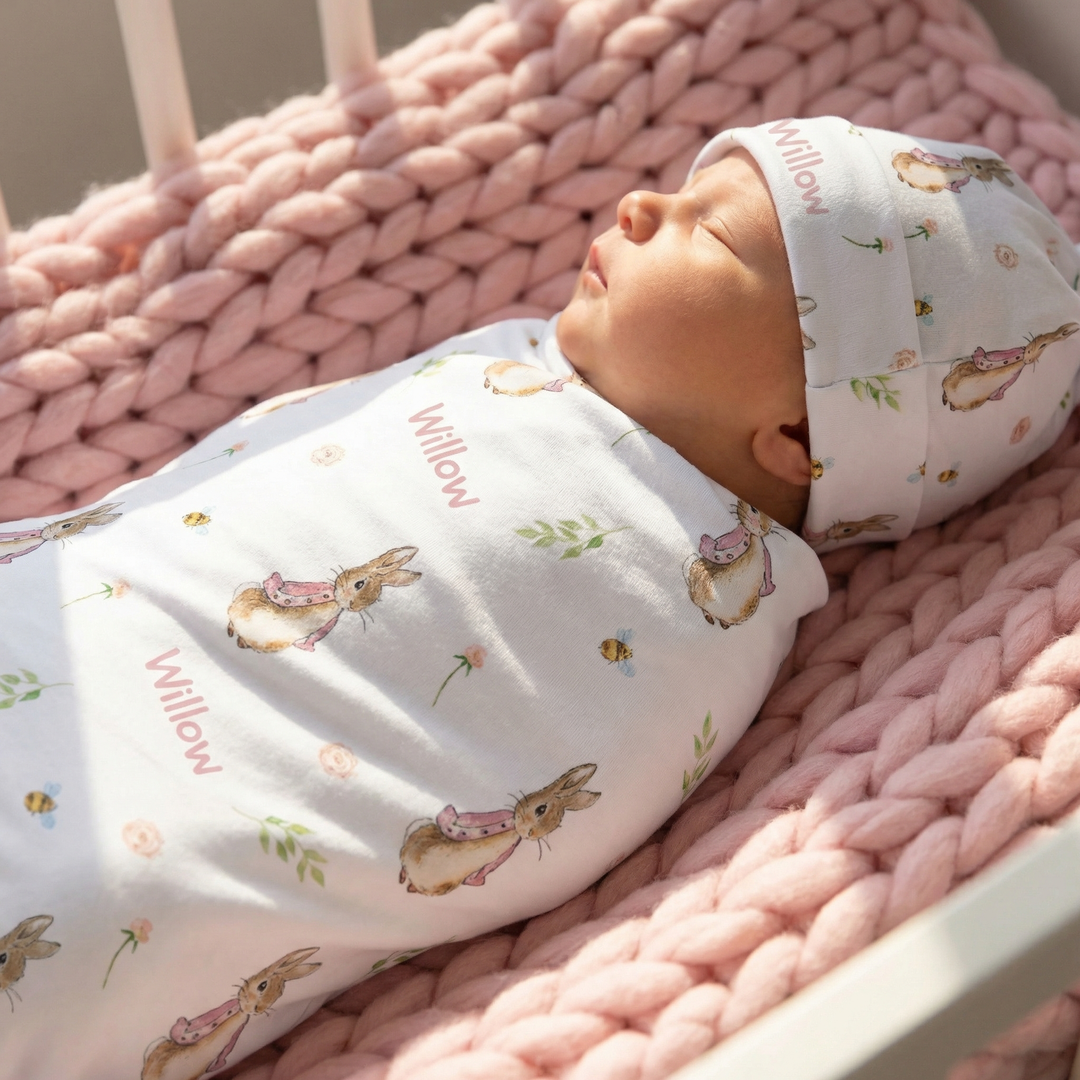 Personalised Swaddle &amp; Beanie Set