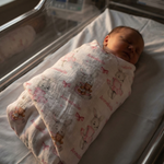 Personalised muslin swaddle wrap with baby name, soft breathable fabric, 120x120cm size for newborns and babies