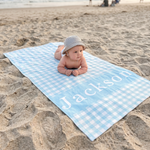 Watercolour Plaid beach towel with a name added for every member of the family