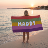 Retro Stripe personalised beach towel with custom names - The Custom Co