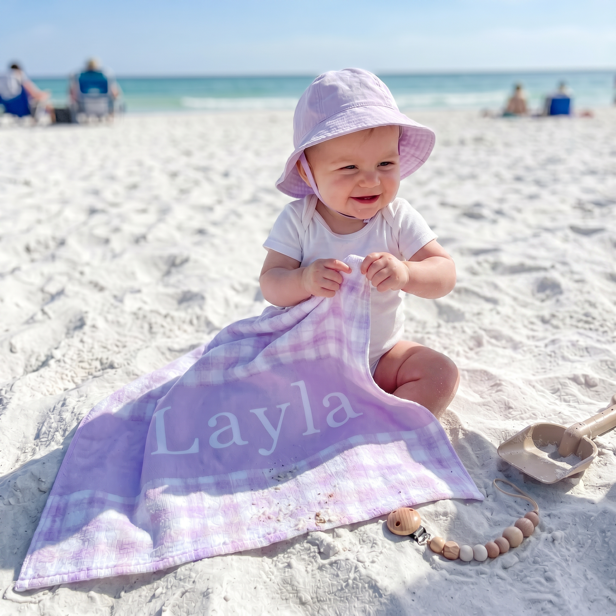 Personalised Watercolour Plaid beach towel keepsake gift idea - The Custom Co