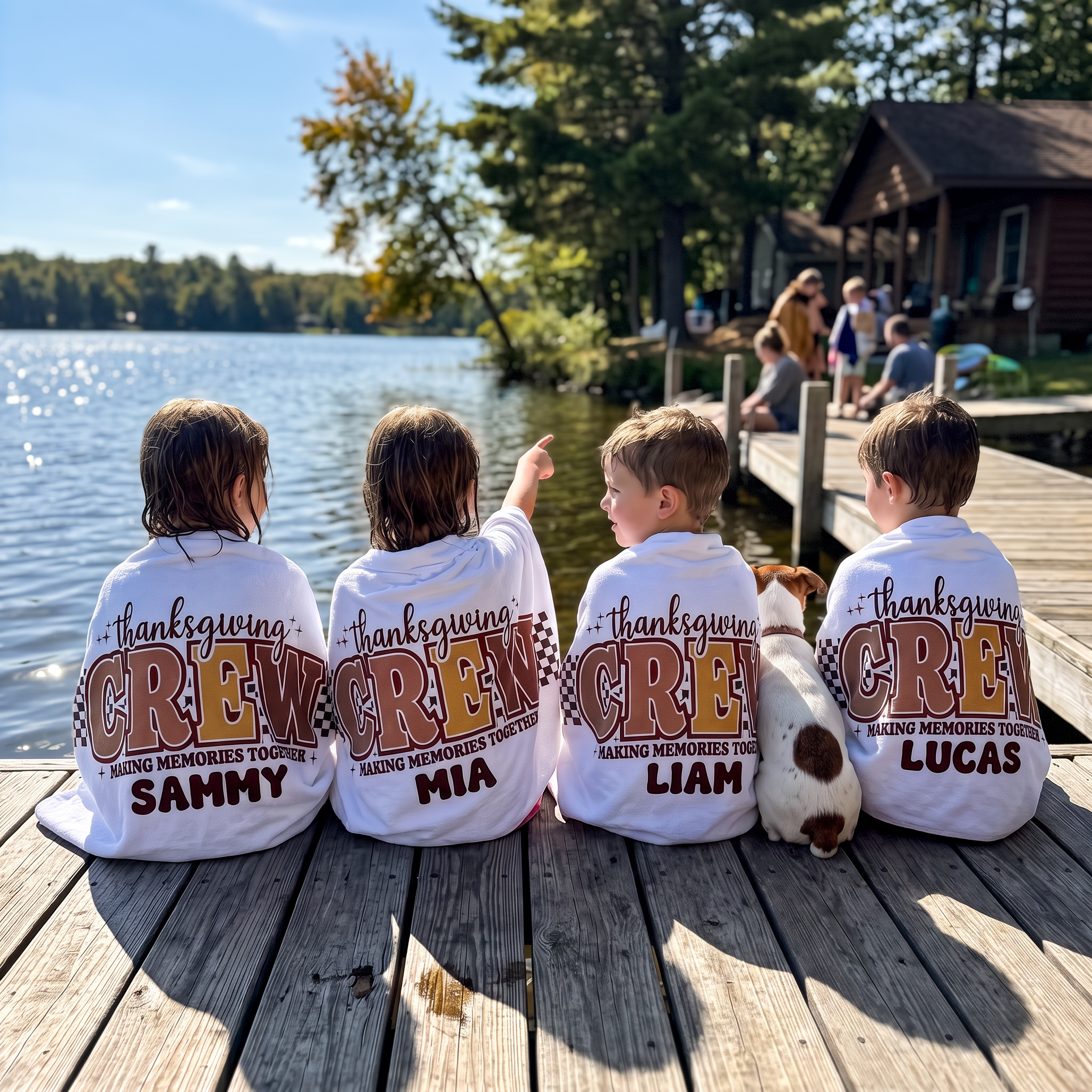 Thanksgiving Crew Retro Check beach towel personalised with each name, Thanksgiving gift