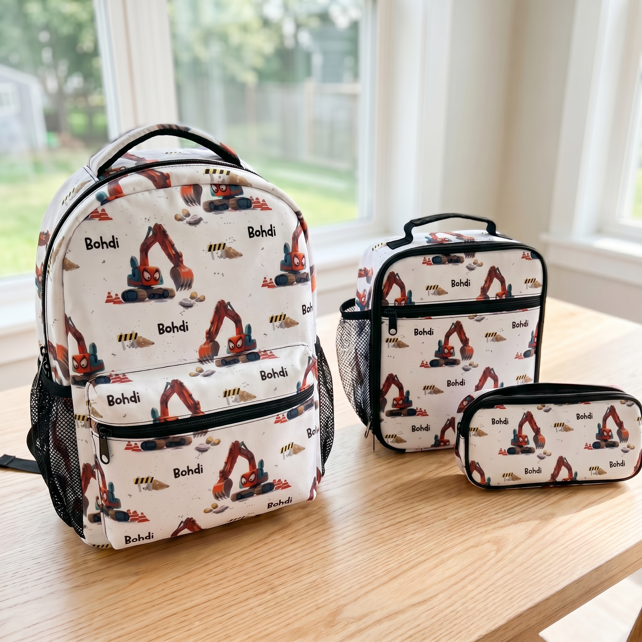 Personalised backpack, lunch bag & pencil case set with a matching printed name, back to school value bundle - The Custom Co