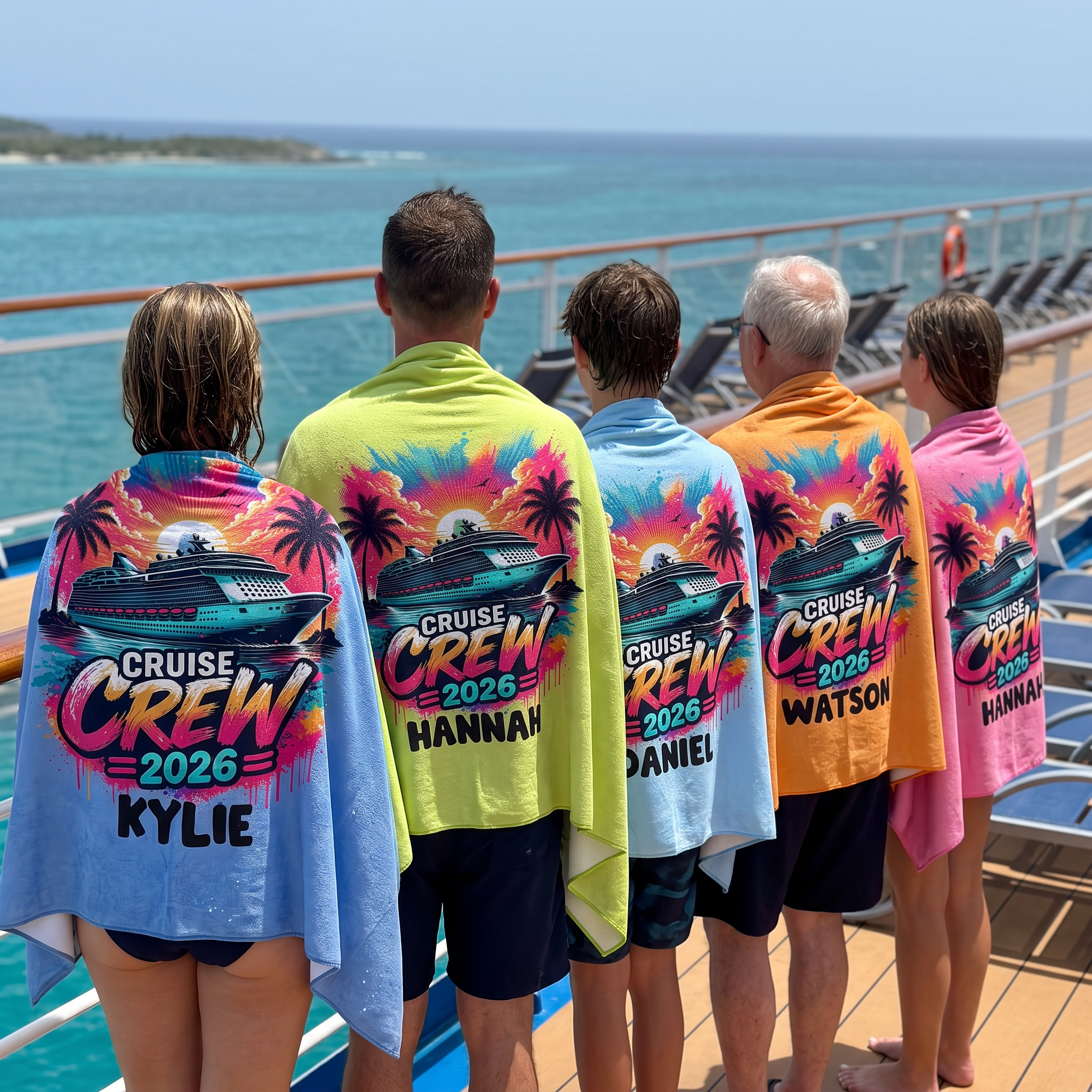 Cruise Crew 2026 beach towel in quick-dry sand-free microfiber, made for family cruise vacations - The Custom Co