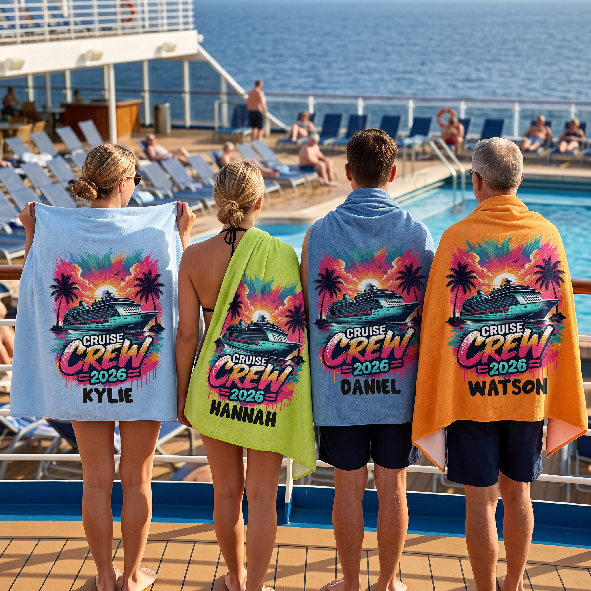 Matching Cruise Crew 2026 beach towel for the cruise crew - The Custom Co