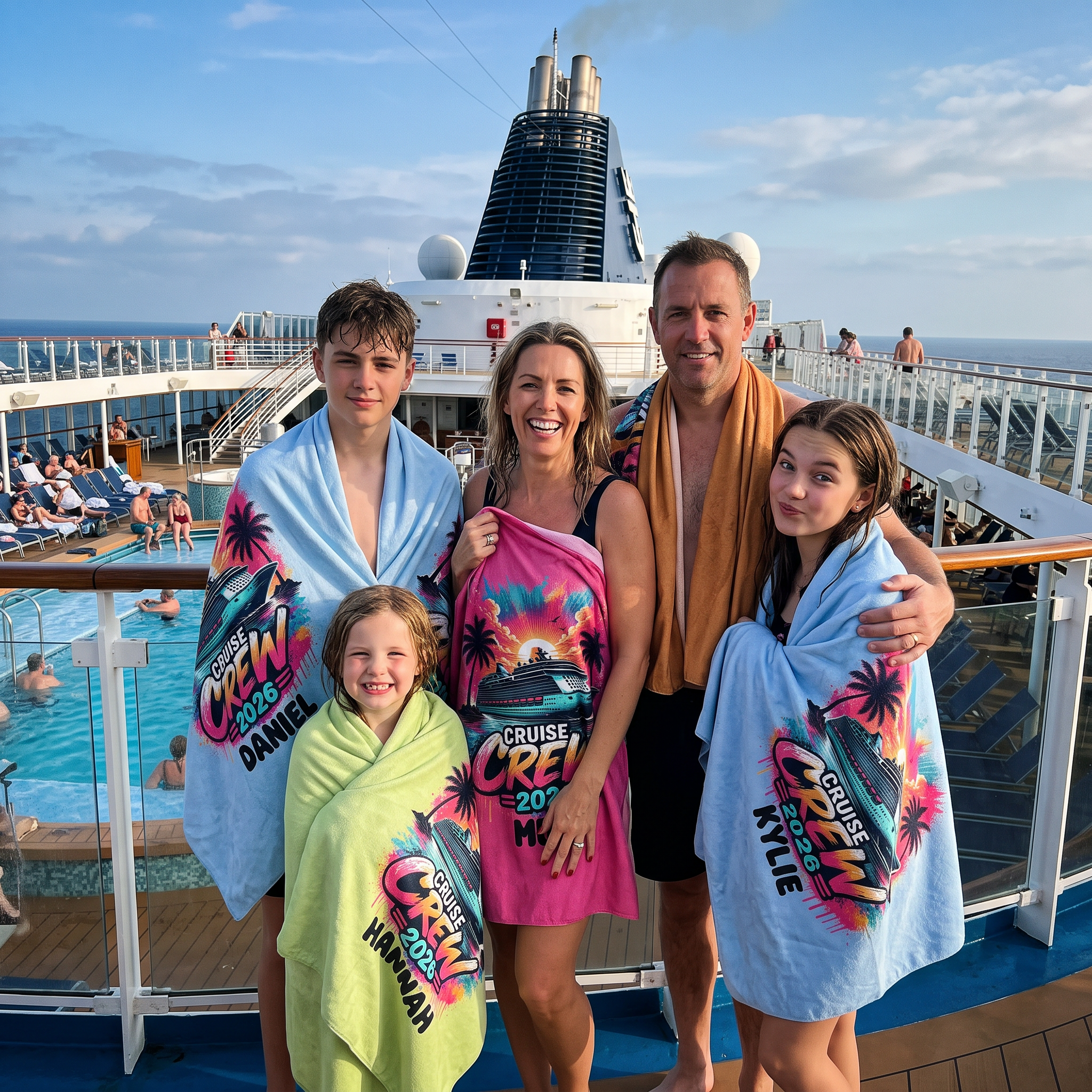 Cruise Crew 2026 beach towel personalized with each name, cruise gift