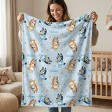 Soft personalised baby blanket with custom edge-to-edge print and stain-resistant fabric for newborns