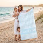 Watercolour Plaid beach towel custom name layout, summer gift idea