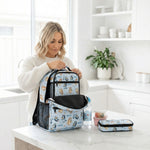 Personalised kids backpack, lunch bag, and pencil case combo with child's name for school use