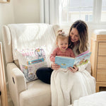Personalised pink baby elephant pocket book cushion with built-in pocket for children's books and name customization
