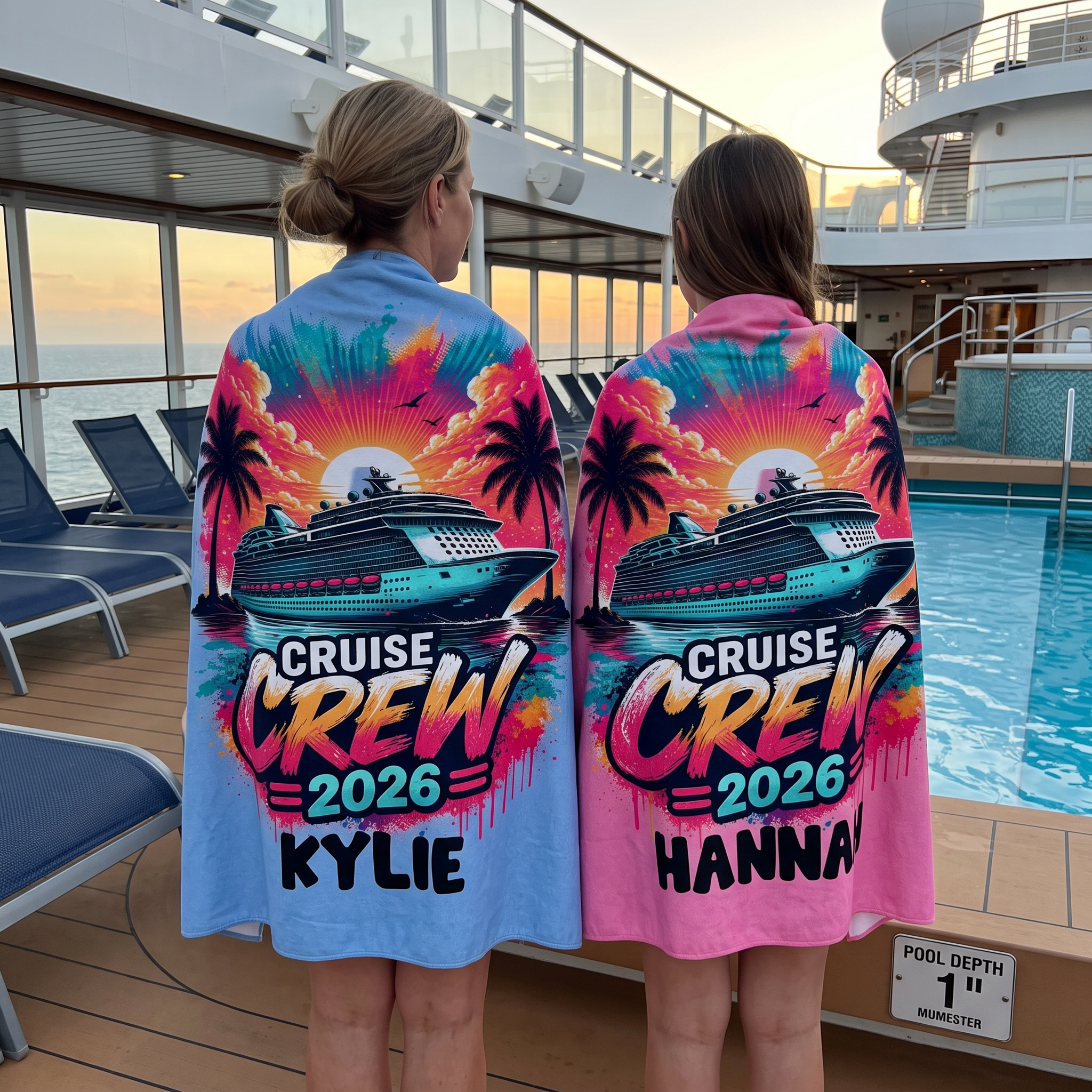 Cruise Crew 2026 personalized beach towel with custom names - The Custom Co