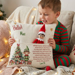 Personalised Elf Christmas Cushion with front pocket for Elf and festive home decor