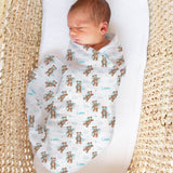 Personalised muslin swaddle wrap with baby name, soft breathable fabric, 120x120cm size for newborns and babies