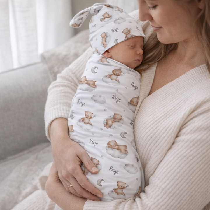 Personalised Swaddle &amp; Beanie Set