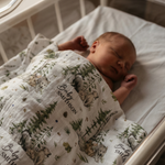 Personalised custom muslin swaddle wrap with baby name, soft breathable fabric, 120x120cm size for newborns and babies