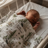 Personalised custom muslin swaddle wrap with baby name, soft breathable fabric, 120x120cm size for newborns and babies